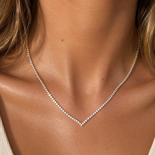 GOLD CHEVRON TENNIS NECKLACE