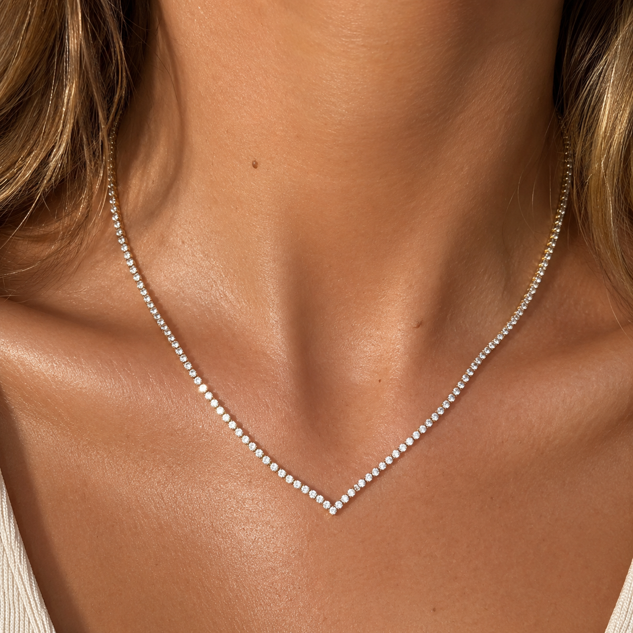 GOLD CHEVRON TENNIS NECKLACE